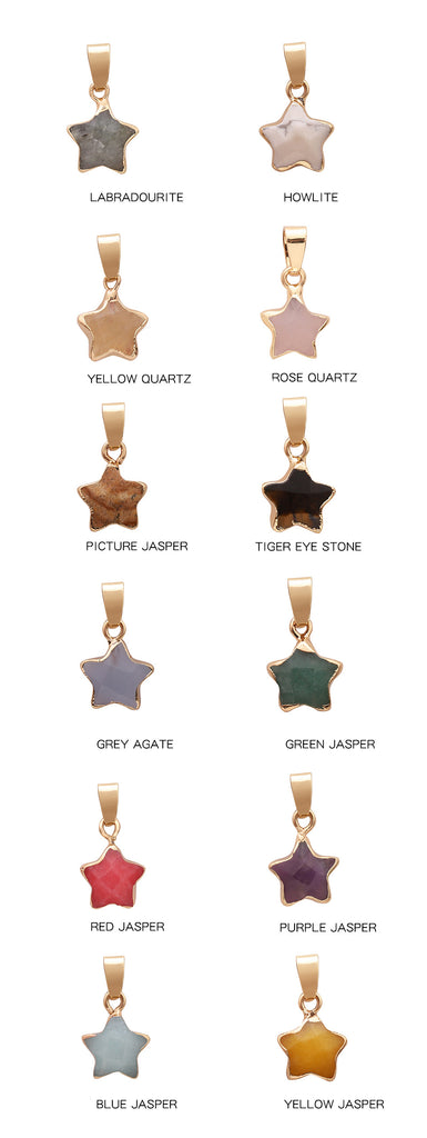 Fashion Charms Gold Plated Gemstone Natural Stone Jade Agate Crystal Quartz Star Pendants for DIY Jewelry Making