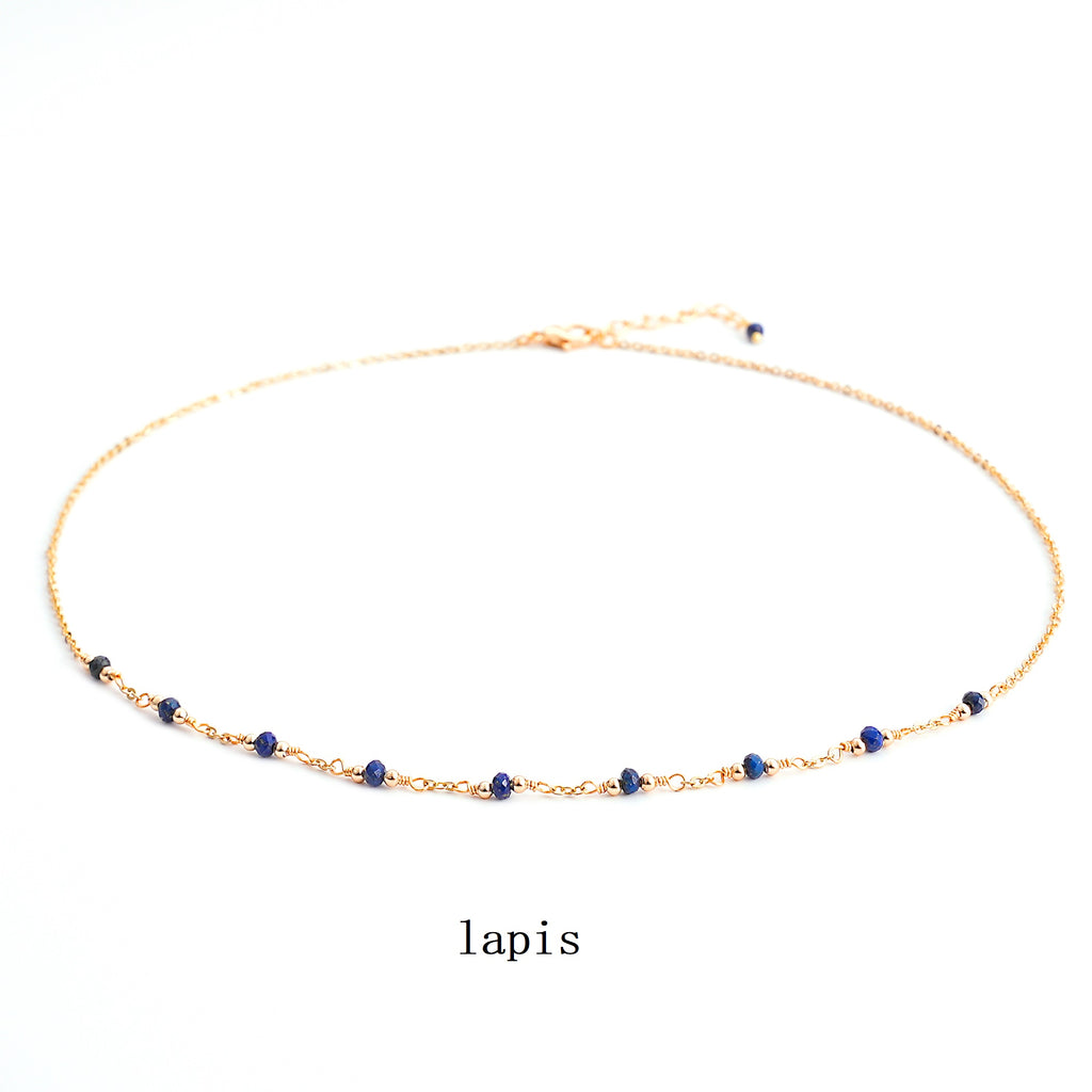 Delicate Gemstone Natural Stone Chain Turquoise Tanzanite Tourmaline Tiny Beaded Choker Necklace for Daughter