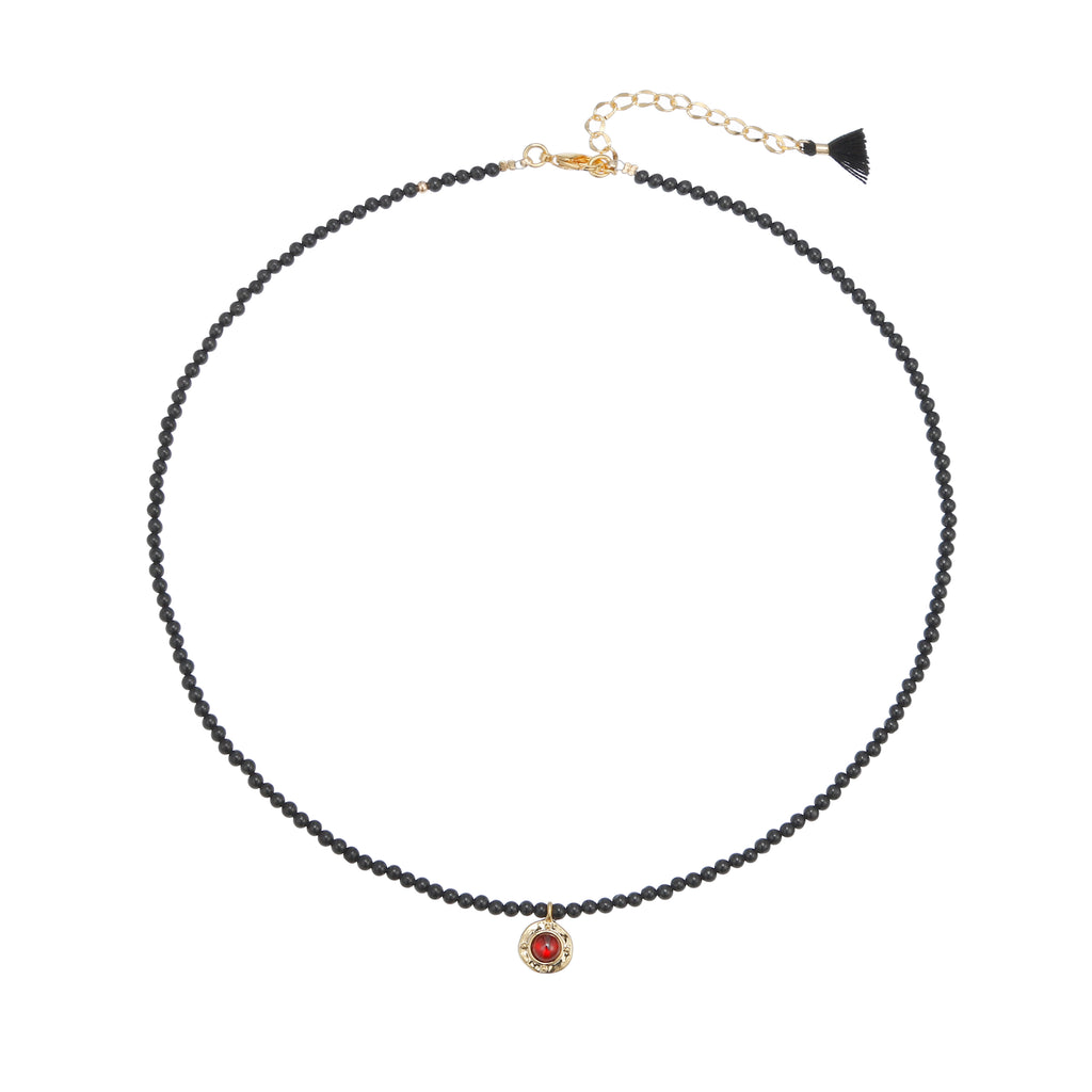 Handmade Tiny 2MM Smooth Round Small Evil Eye Semi-Precious Long Natural Gemstone Beaded Choker Necklace