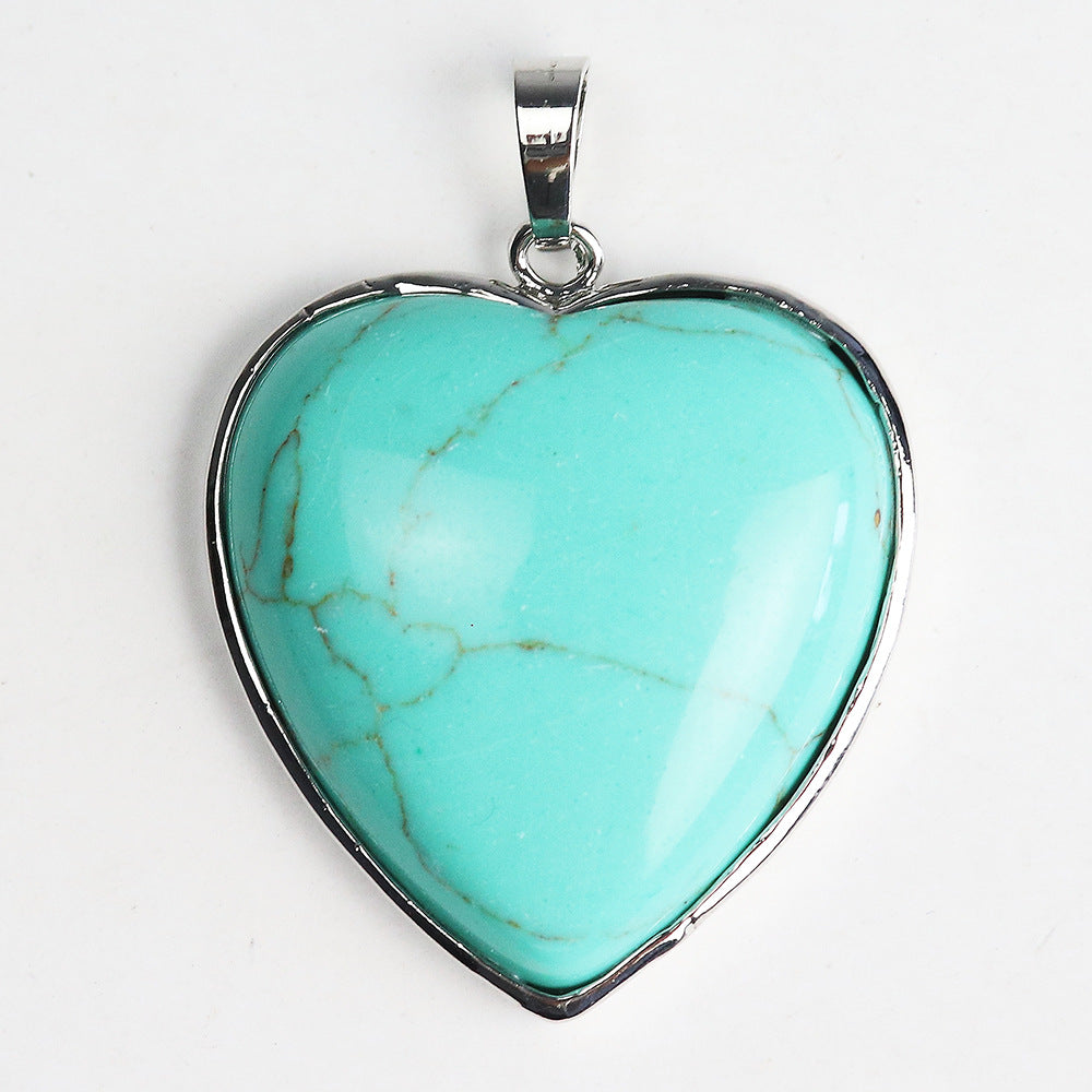 32MM Charms Healing Quartz Crystal Turquoise Gemstone Natural Stone Heart Pendant for DIY Necklace Making