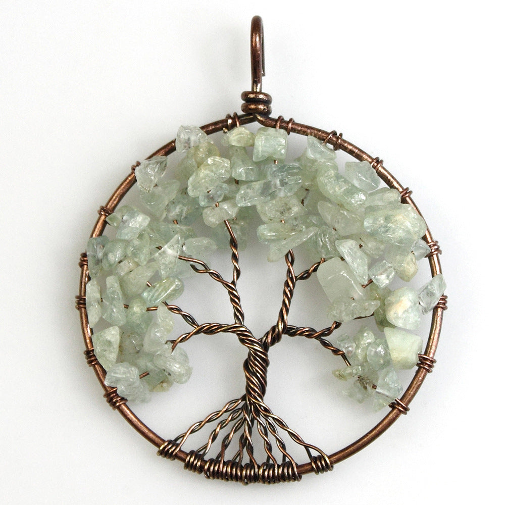 50MM Reki Mix Natural Stone Citrine Labradorite 7 Chakra Healing Round Tree Of Life Pendants