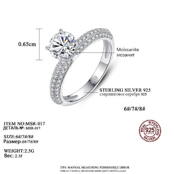 1 Carat Silver Sterling Moissanite Ring Jewelry Wholesale Pave with CZ Stackable 925 Silver Round Halo Moissanite Ring