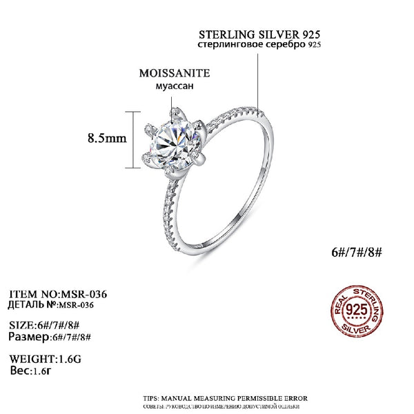 Silver Jewelry 925 Woman New Fashion Sterling Round Accessory Female Wedding Moissanite Engagement Ring