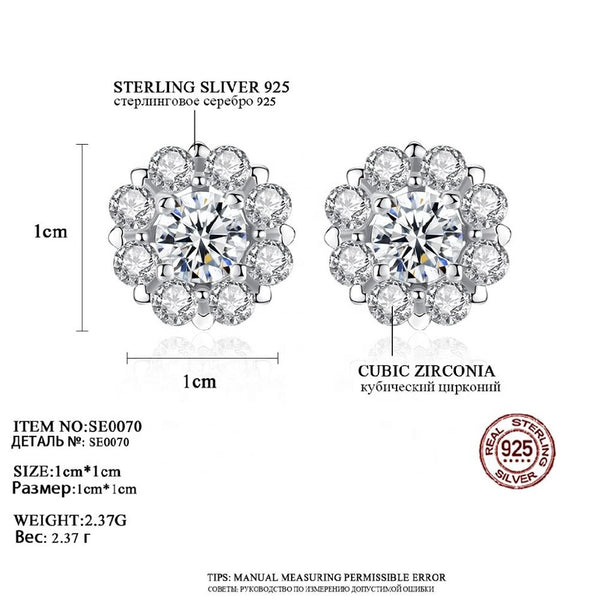 CZCITY Elegant Crystal Flower Shape 925 Sterling Silver Earring Stud for Women Jewelry Gifts