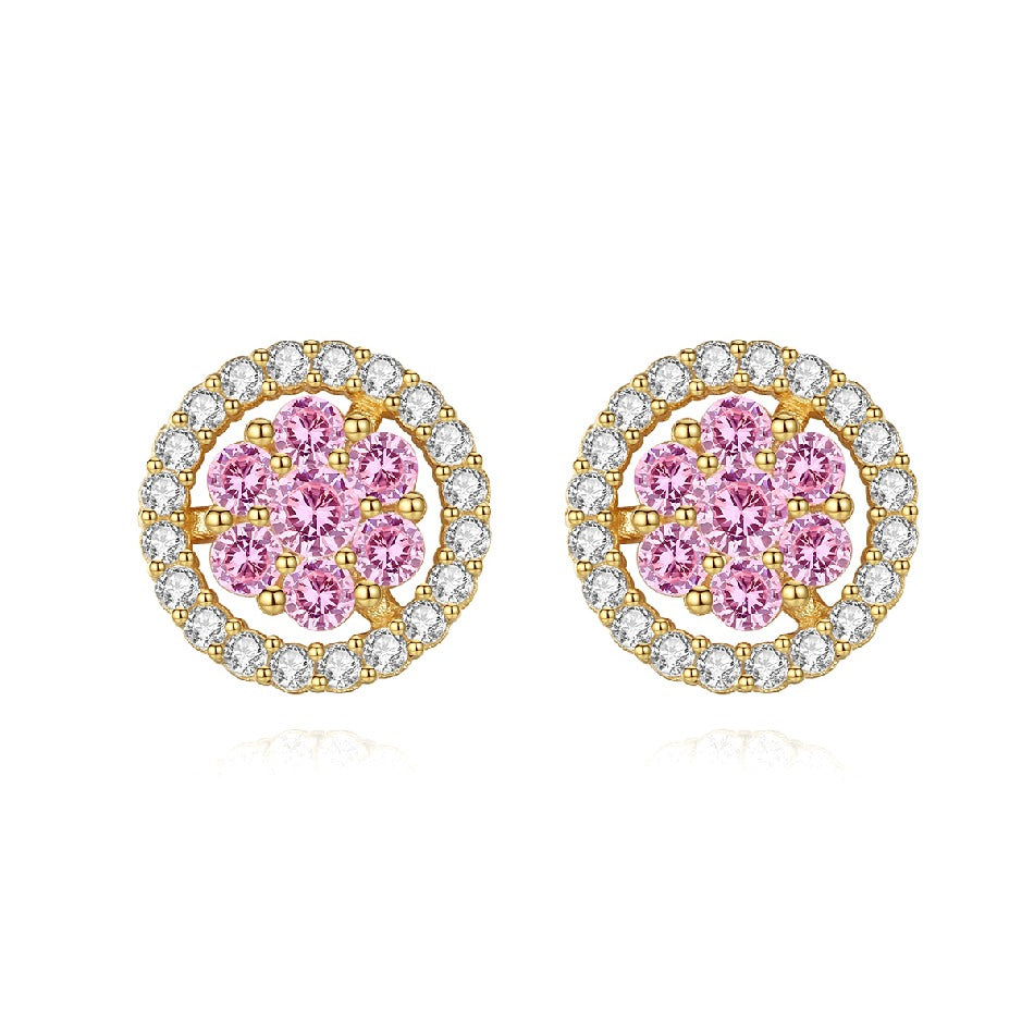 Factory Wholesale 925 Sterling Silver Brilliant Round Halo Cubic Zirconia Stud Earrings for Women Gold Plated Jewelry