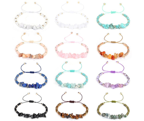 Handmade Boho Multicolor Elastic Chip Gravel Beads Irregular Tumble Natural Stone Bracelet