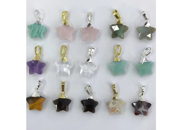 Gemstone Rose Quartz Star Charms Natural 32MM Crescent Moon Abalone Shell Stone Horn Pendants for Necklace Making