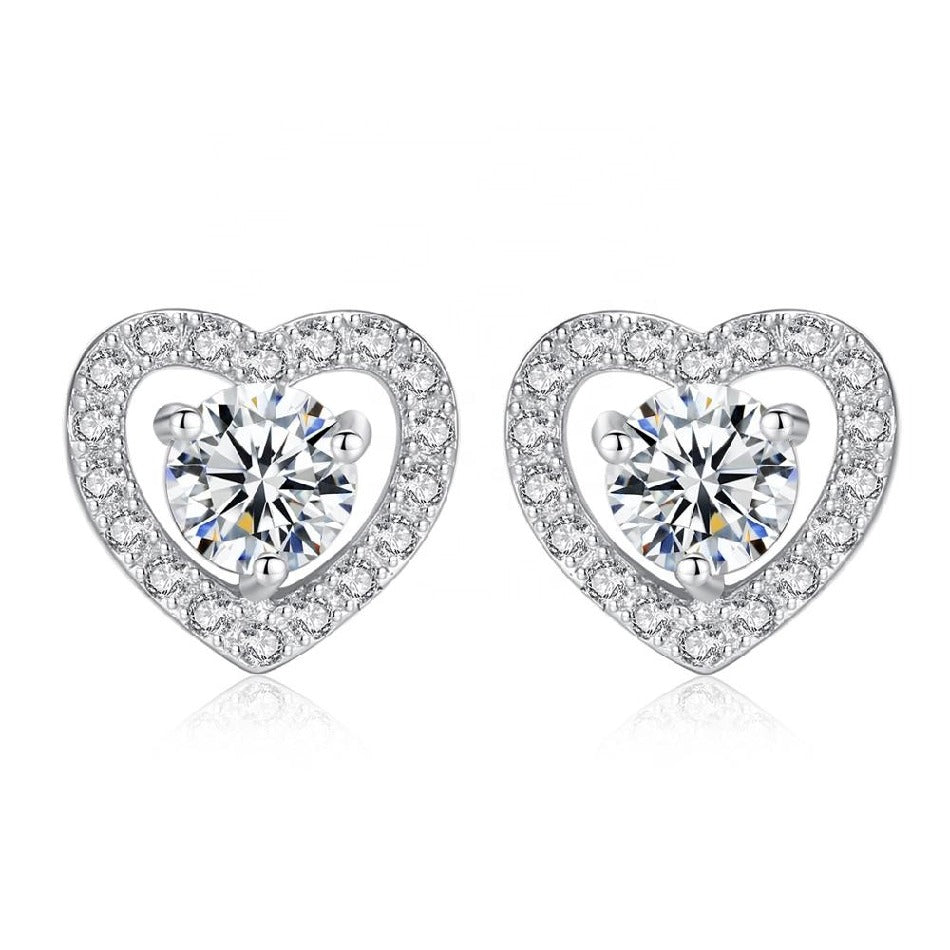 Simple Design Tiny CZ Inlay Heart 925 Sterling Silver Stud Earrings For Women Exquisite Ladies Earrings Fine Jewelry