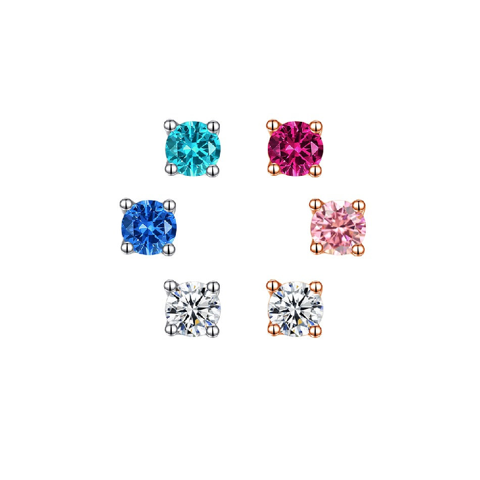 Fashionable 925 Sterling Silver Earrings 6colors Cubic Zirconia CZ Stud Earrings for Women Party Daily Jewelry