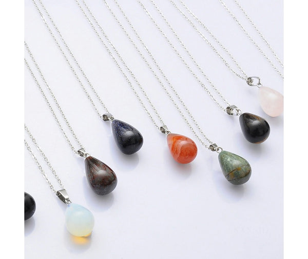 Wholesale Silver Plated Amethyst Agate Natural Stone Teardrop Waterdrop Ellipse Gemstone Pendants