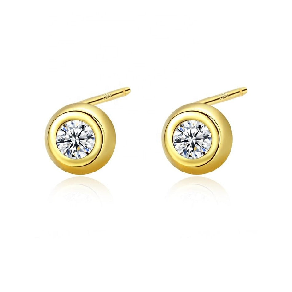 Luxury Round Shape 925 Sterling Silver Stud Earrings Gold Plated Women Fashion Jewelry