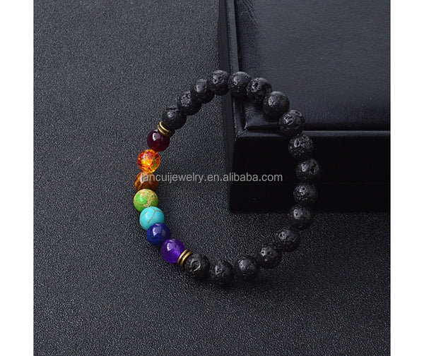 Men's Black Lava Rock Natural Stone Bead Friendship Bracelets 7 Chakras Healing Lava Stone Bracelet