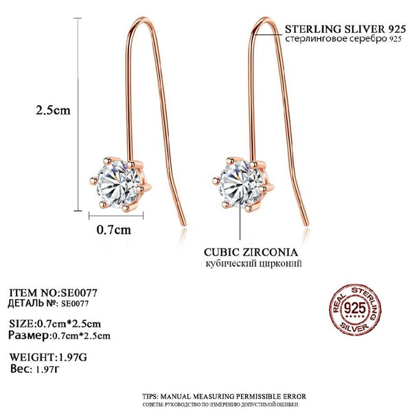 Trendy Mounting CZ Crystal Dangle Earrings for Women Charm Rose Gold Color 925 Sterling Silver Earrings