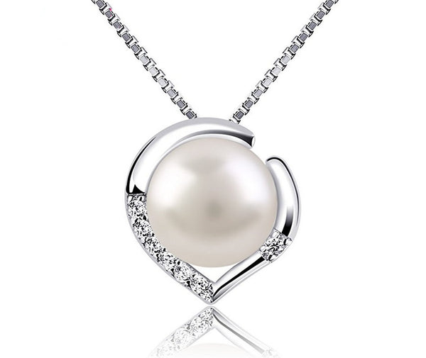 Classic Fashion Jewelry 925 Sterling Silver CZ Heart White Natural Big Pearl Pendant