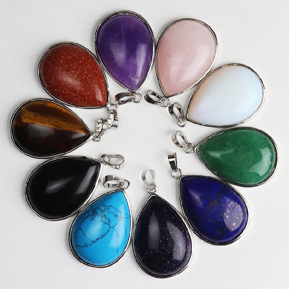 Mixed Semi-Precious Gem Natural Stone Aventurine Lapis Water Drop Pendants for Necklace Making