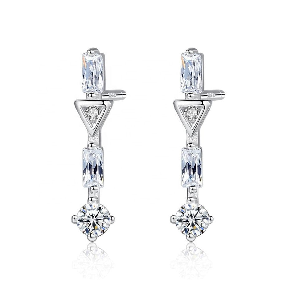 Hot Selling 925 Sterling Silver Stud Earrings CZ Diamond Multishape Women Silver Earring for Girl Jewelry