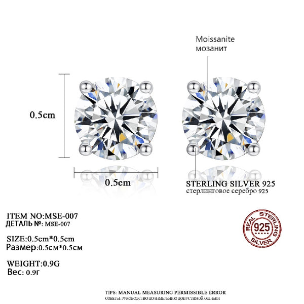 Dazzling Minimalist Moissanite Earrings Stud 5.0mm Diamond Stone Jewelry Genuine 925 Sterling Silver Moissanite Earring