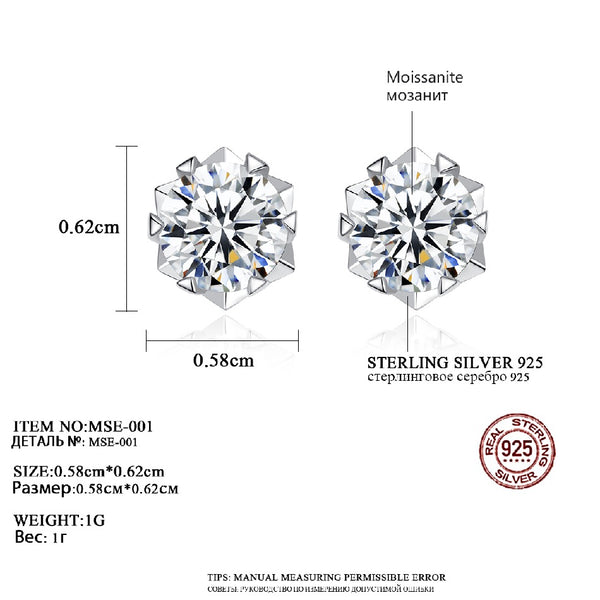 Genuine 1ct Moissanite Diamond Stud Earrings Ladies Solid 925 Sterling  Silver Earring for Wedding Jewelry