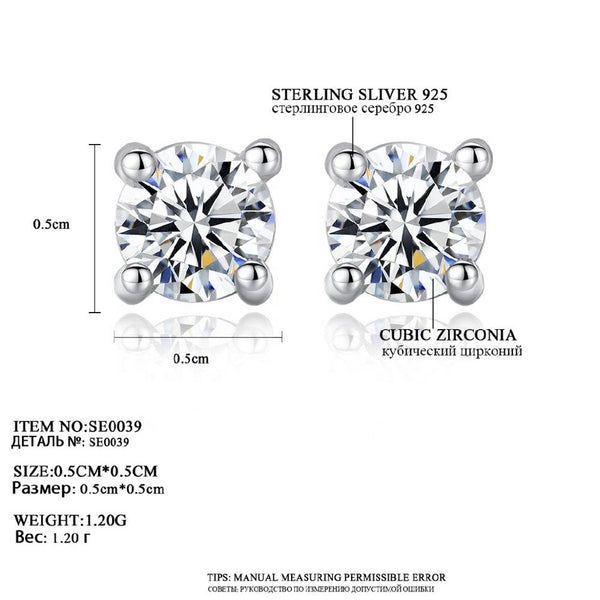 Delicate 925 Sterling Silver White CZ Stud Earrings Romantic Party Jewelry Small Stud Earrings