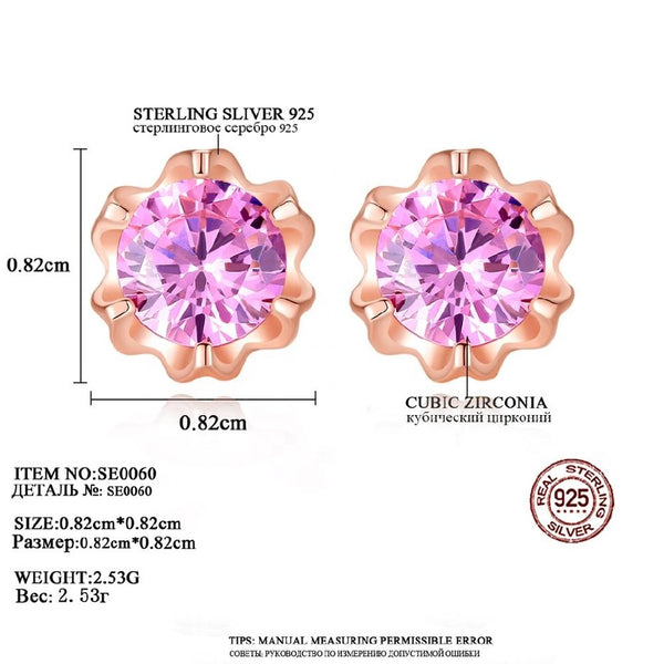 2018 New Design Pink Cubic Zircon Crystal Flower Shape Stud Earring for Women Anniversary Gift