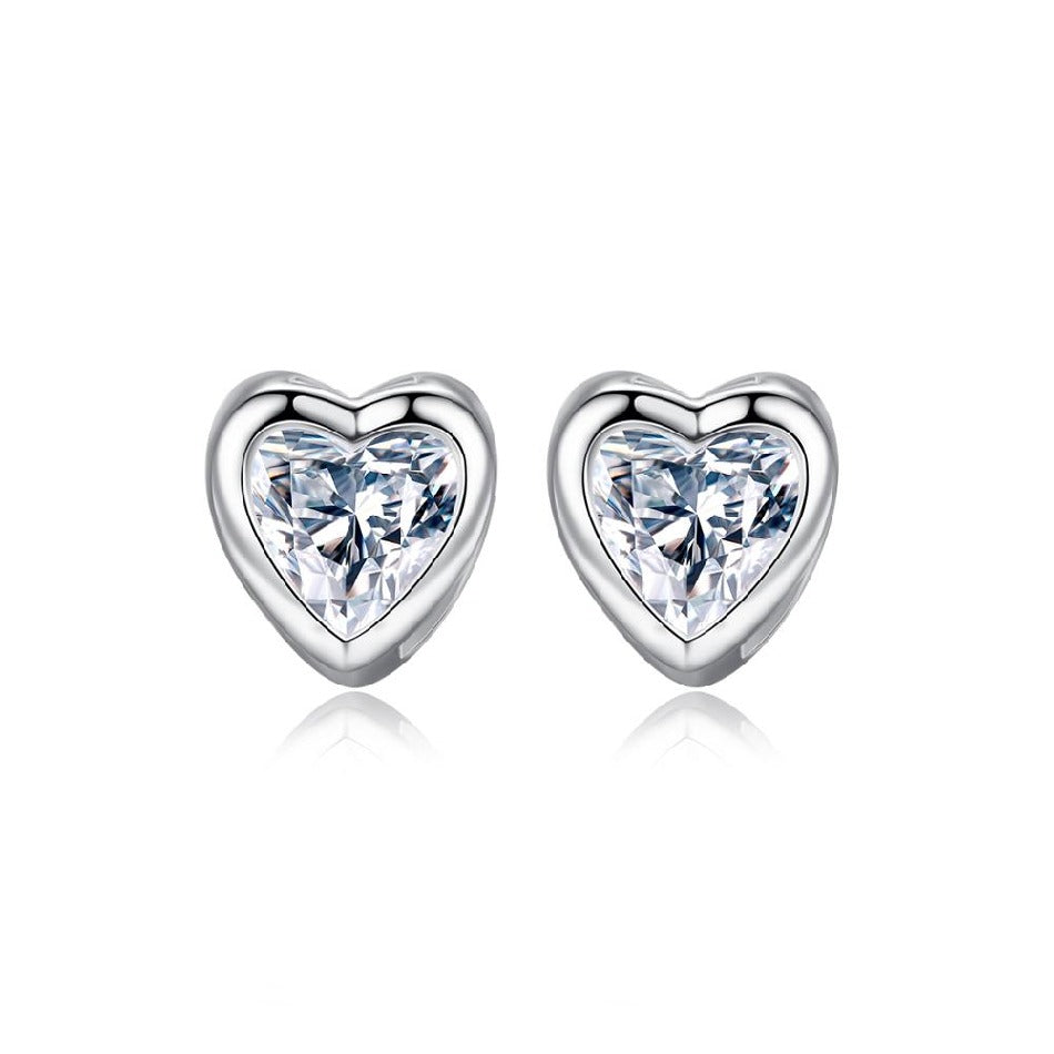 Trendy Heart Shaped Cubic Zircon Stud Earrings 925 Sterling Silver Earrings for Women Jewelry Gifts