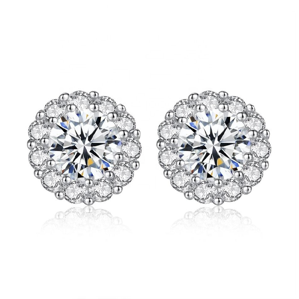 Luxury Tiny Cubic Zircon Flower Stud Earrings 925 Silver Beautiful Wedding Earrings for Bridal