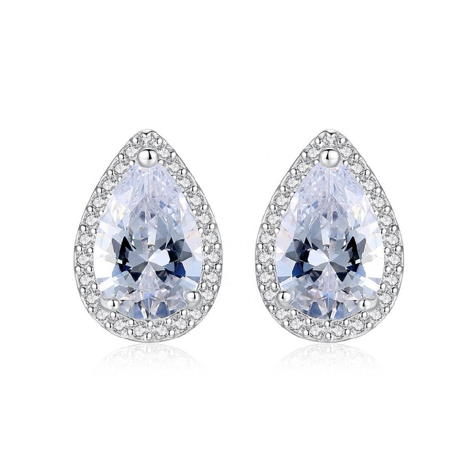 Luxury Water Drop Pear Shape Stud Earrings High Quality 925 Sterling Silver Jewelry CZ Crystal  Tear Drop Earrings Studs