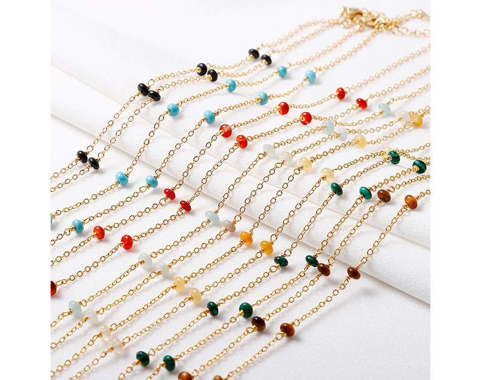 Bohemian Minimalist Trendy Jewelry 18k Gold Plated Women Small Beads Natural Stone Choker Necklace