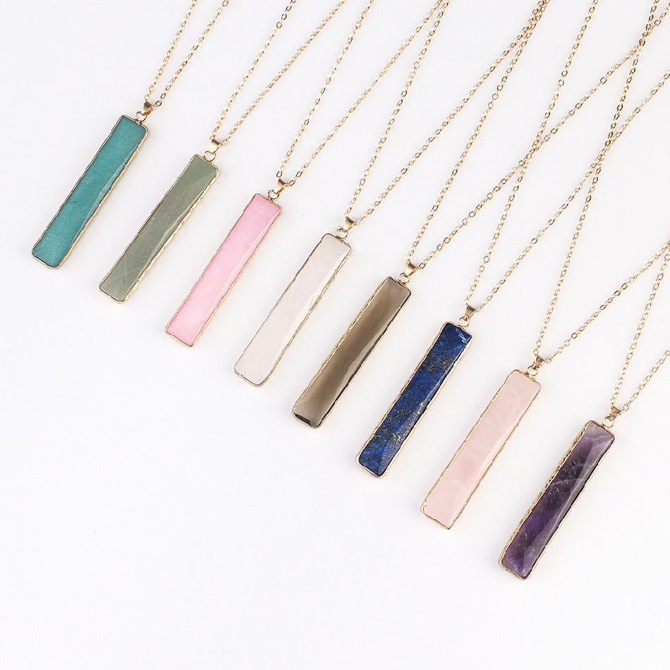 High Quality Natural Rough Colorful Crystal Hole Unpolished Geometric Long Stone Chain Necklace Charm Pendants