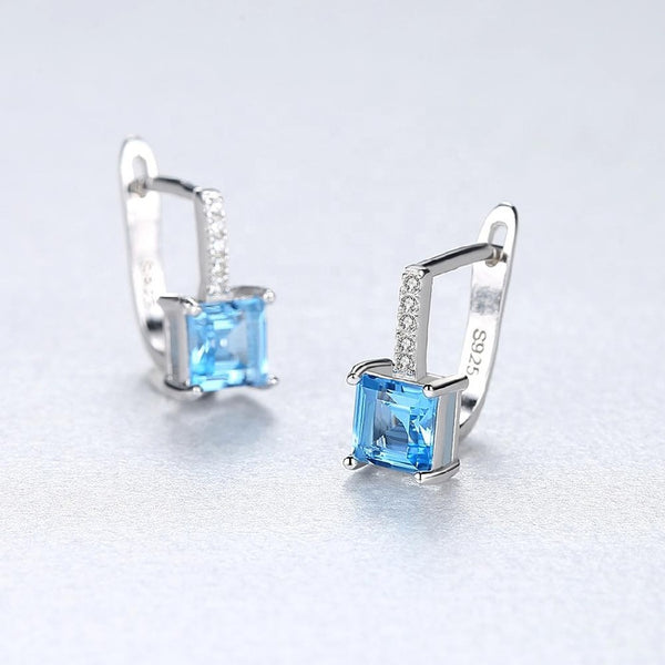 Sky Blue Topaz 925 Sterling Silver Stud Earrings for Women Christmas Gift