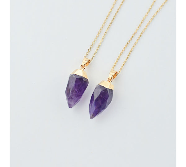 Gold Plated Mini Amethyst Clear Rose Quartz Black Natural Stone Faceted Teardrop Warhead Gemstone Pendants