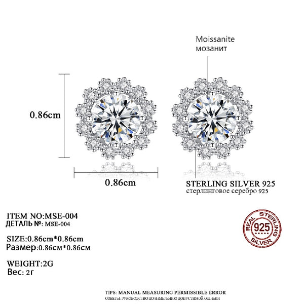 Solid 925 Sterling Silver Halo Earring 1ct Moissanite Earrings VVS Diamond Flower Stud Earring