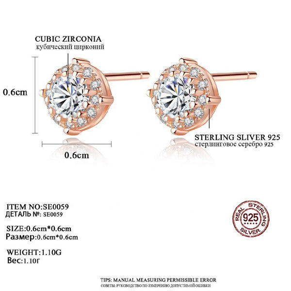 Korean Stylish Shiny Clear Circle CZ Crystal 925 Sterling Silver Stud Earrings for Women