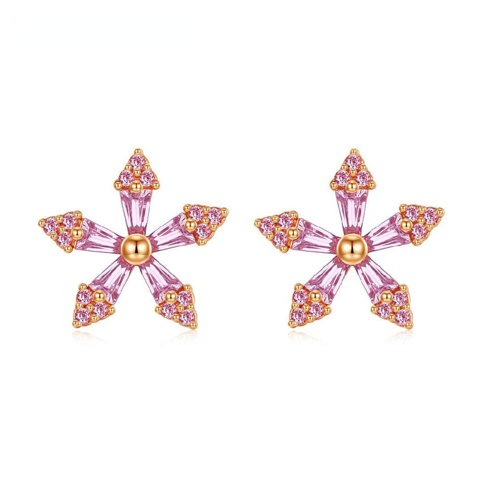 New Product S925 Sterling Silver Stud Earrings Cute Pink Flower Earrings for Girls