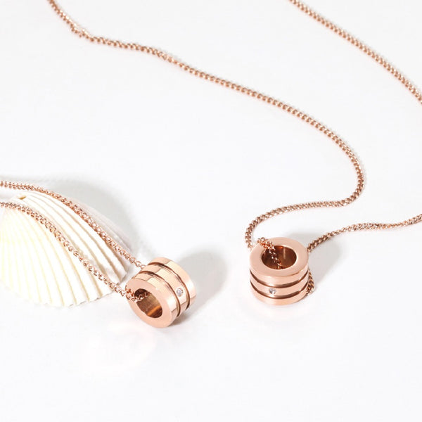 zircon Round Tube Necklaces Pendants crystal Necklace Stainless Steel Rose Gold Color Choker Necklace For Women Jewelry Kolye C