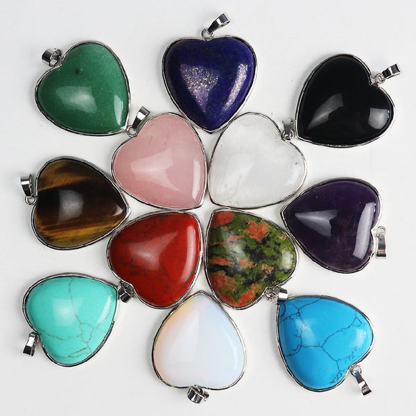 32MM Charms Healing Quartz Crystal Turquoise Gemstone Natural Stone Heart Pendant for DIY Necklace Making