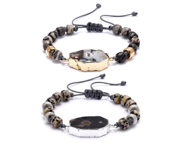 High Quality Adjustable Handmade Forte Beads Women Men Irregular Colored Black Picasso Jasper Natural Stone Bracelet