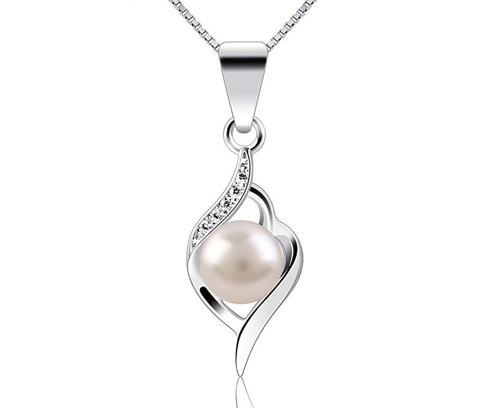 Ladies Classic Fashion Jewelry 925 Sterling Silver Geometric Freshwater Pearl Pendant