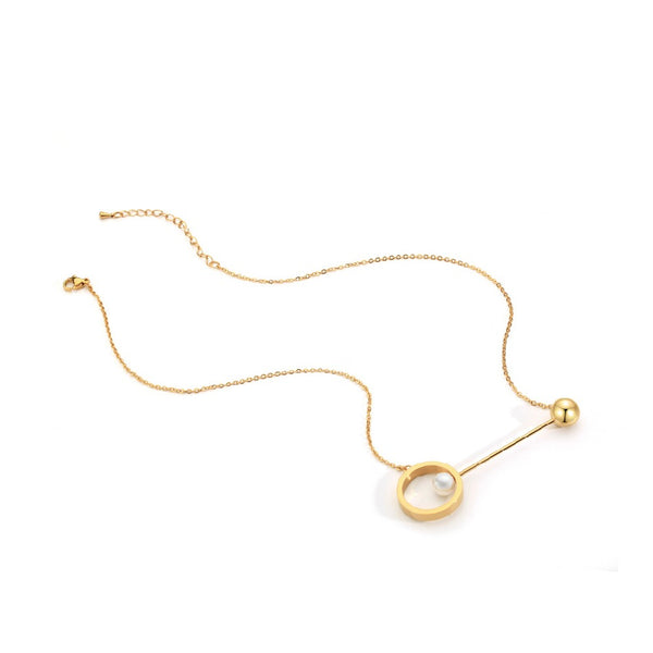 Stainless Steel Necklace Women Chocker  Imitation Pearl and Ball Choker Necklace Gold Color Necklaces Pendants