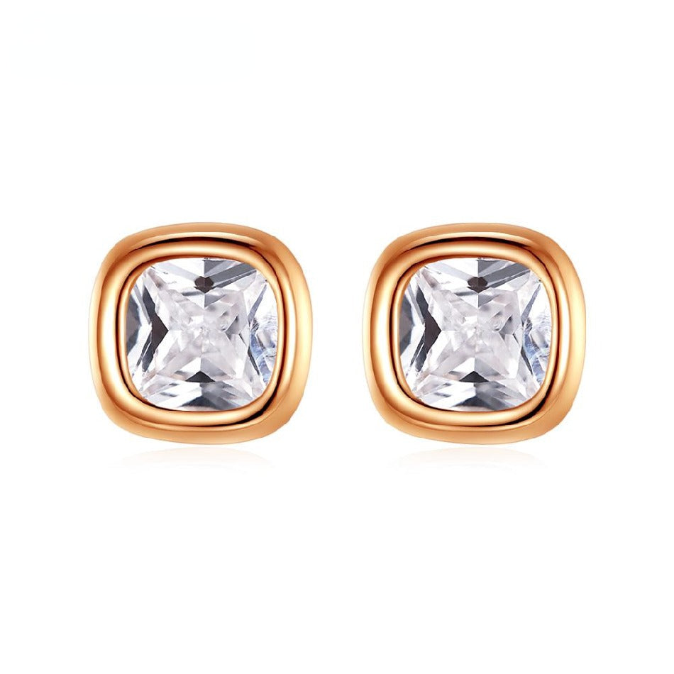 925 Sterling Silver Stud Earrings Clear CZ Square Stone Simple Jewelry