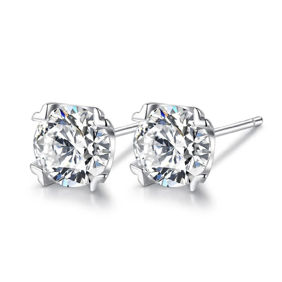 Elegant 1 ct Round Clear Cubic Zirconia 925 Sterling Silver Stud Earrings