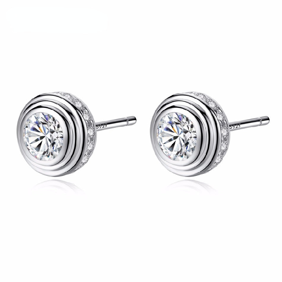 Statement Round Shaped Cubic Zircon Stud Earrings Real 925 Silver Earrings Simple Jewelry for Women