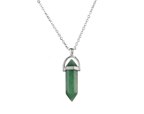 Stainless Steel Crystal Quartz Natural Stone Gemstone Bullet Shape Healing Point Turquoise Hexagonal Column Pendant Necklace