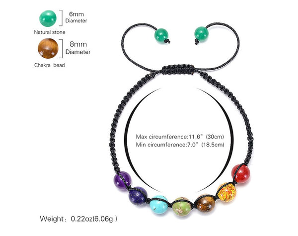 Adjustable 6MM 8MM 10MM Healing Yoga Natural Stone 7 Chakra Hand Woven Bracelet for Women Men