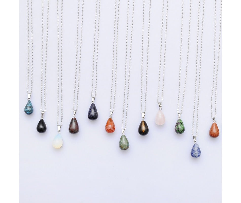 Wholesale Silver Plated Amethyst Agate Natural Stone Teardrop Waterdrop Ellipse Gemstone Pendants