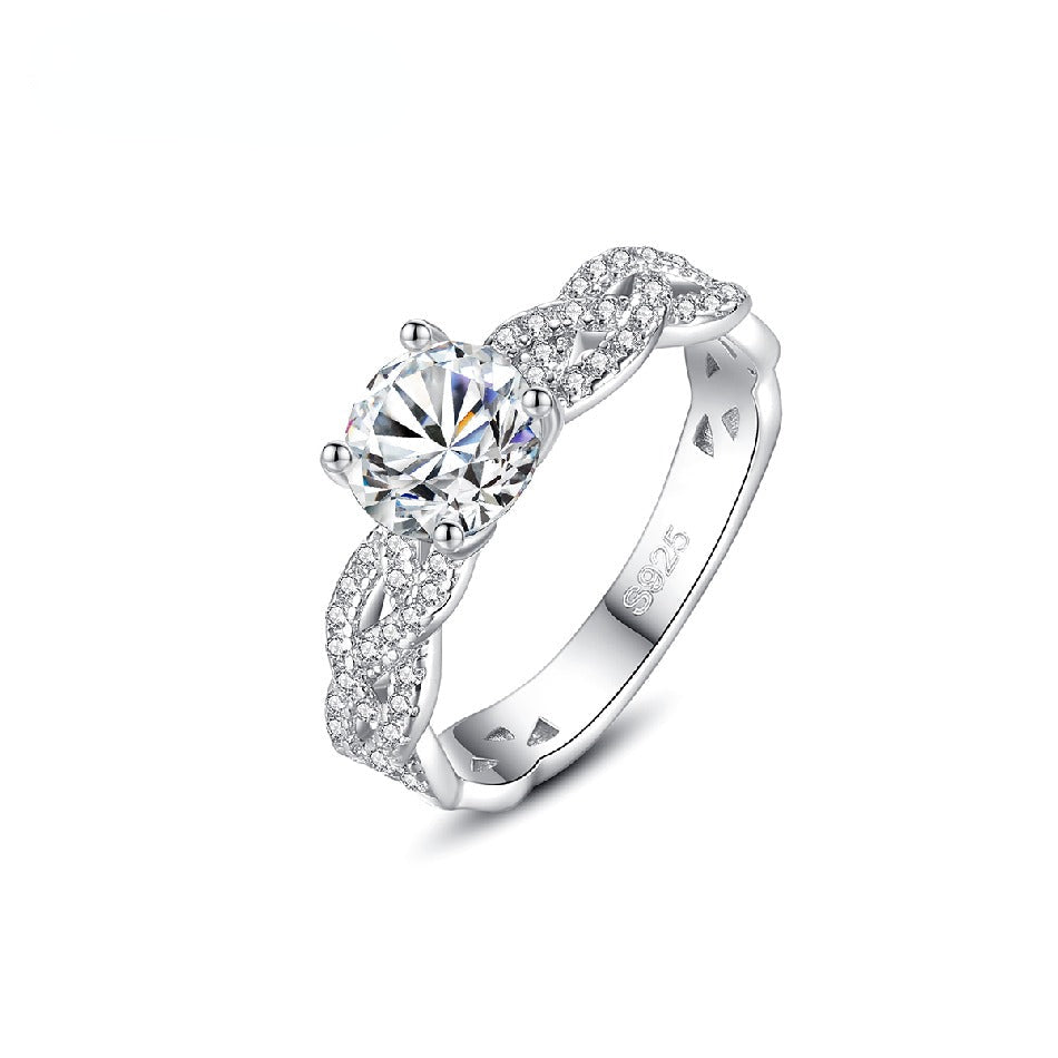 New Fashion Sterling Silver Simple Wedding Female Stone Party Moissanite Diamond Ring