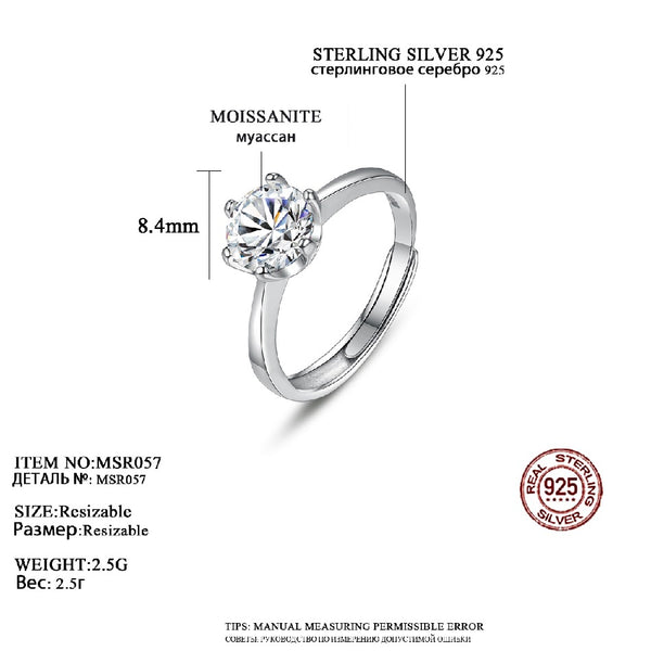 Simple Adjustable Sterling Silver Luxury Wedding Band 2021 Jewelry Charm Large Moissanite Woman Big Bling Ring Diamond