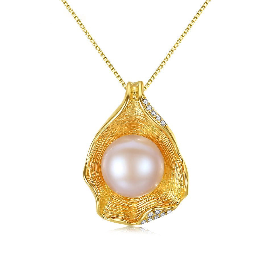 Women Elegant Trendy Jewelry 18K Gold Plated 925 Sterling Silver Natural Pearl Shell Necklace