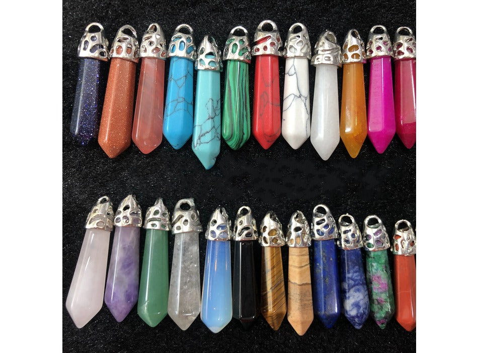 Trendy Statement Quartz Turquoise Amethyst Natural Crystal Stone Charms Hexagonal Column Crystal Pendant for Women Men Jewelry