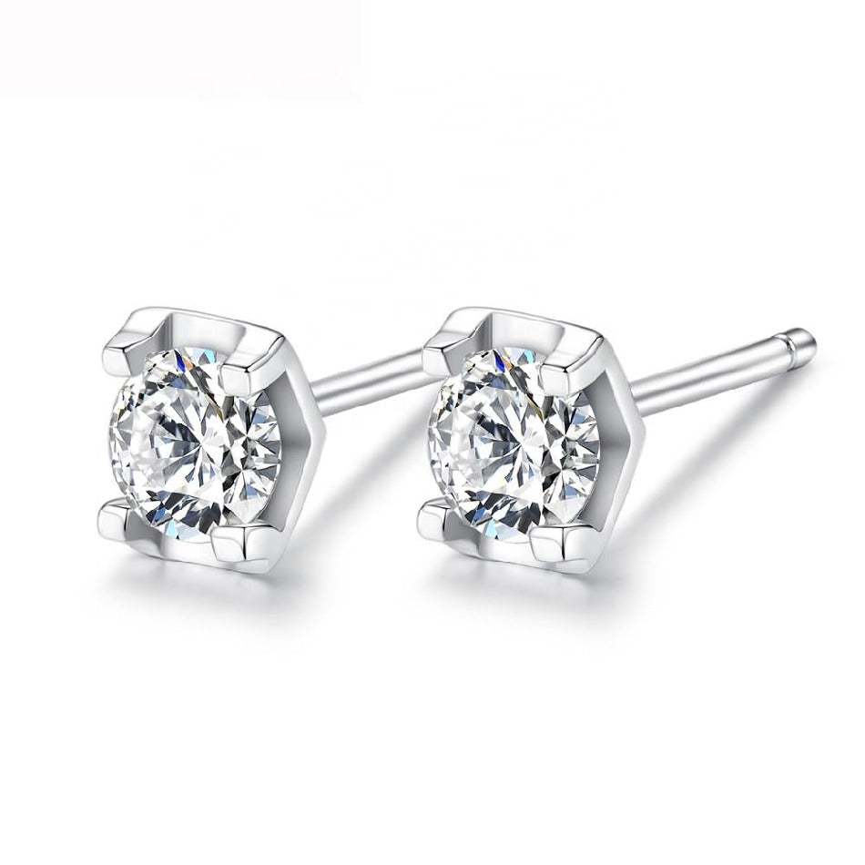 Elegant 1 Carat High Quality Clear Cubic Zironc Stud Earrings Real Sterling Silver 925 Women Earrings Jewelry Gift